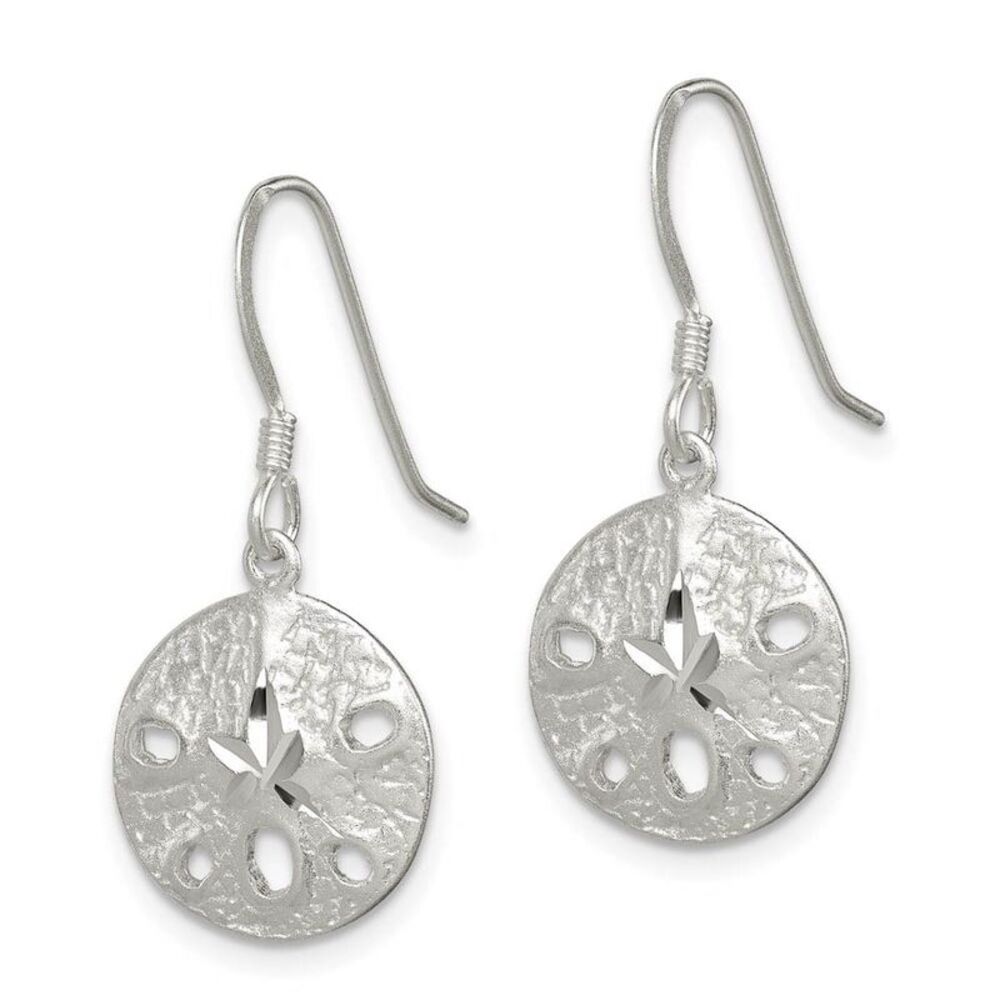 12mm Diamond Cut Sand Dollar Dangle Earrings in Sterling Silver - Picture 2 of 5